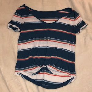 Striped v neck shirt w/ knot